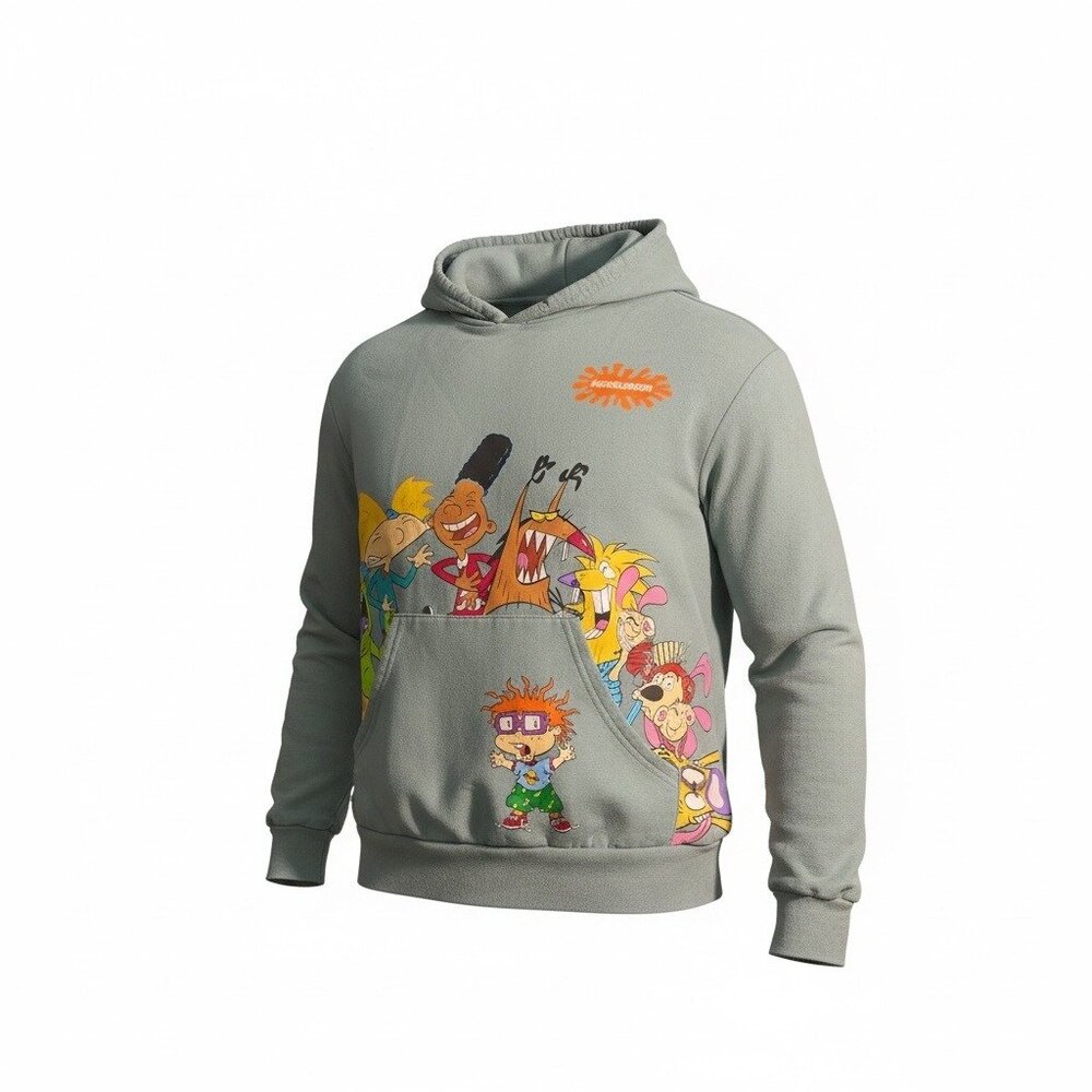 Nickelodeon Rugrats Reptar CatDog Green Graphic Hoodie L